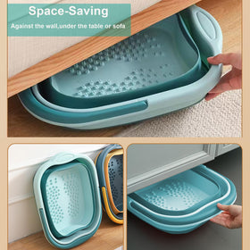 MontNorth foldable spa basin stored neatly in a small cabinet