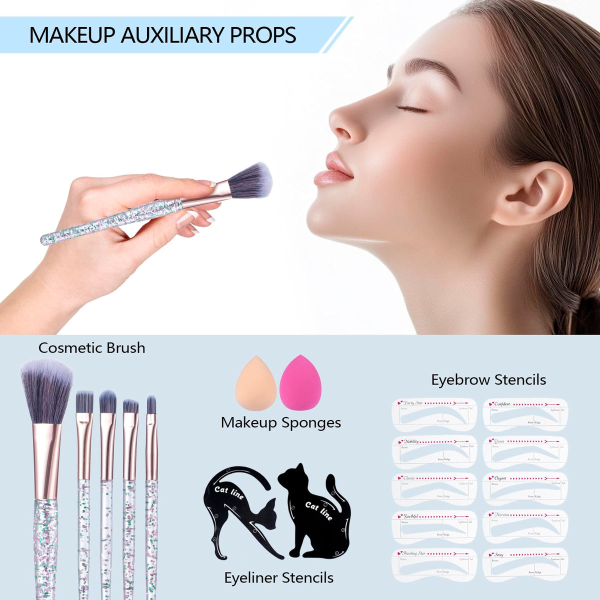 Moobirlet face makeup collection includes primer, foundation, concealer for a balanced look.