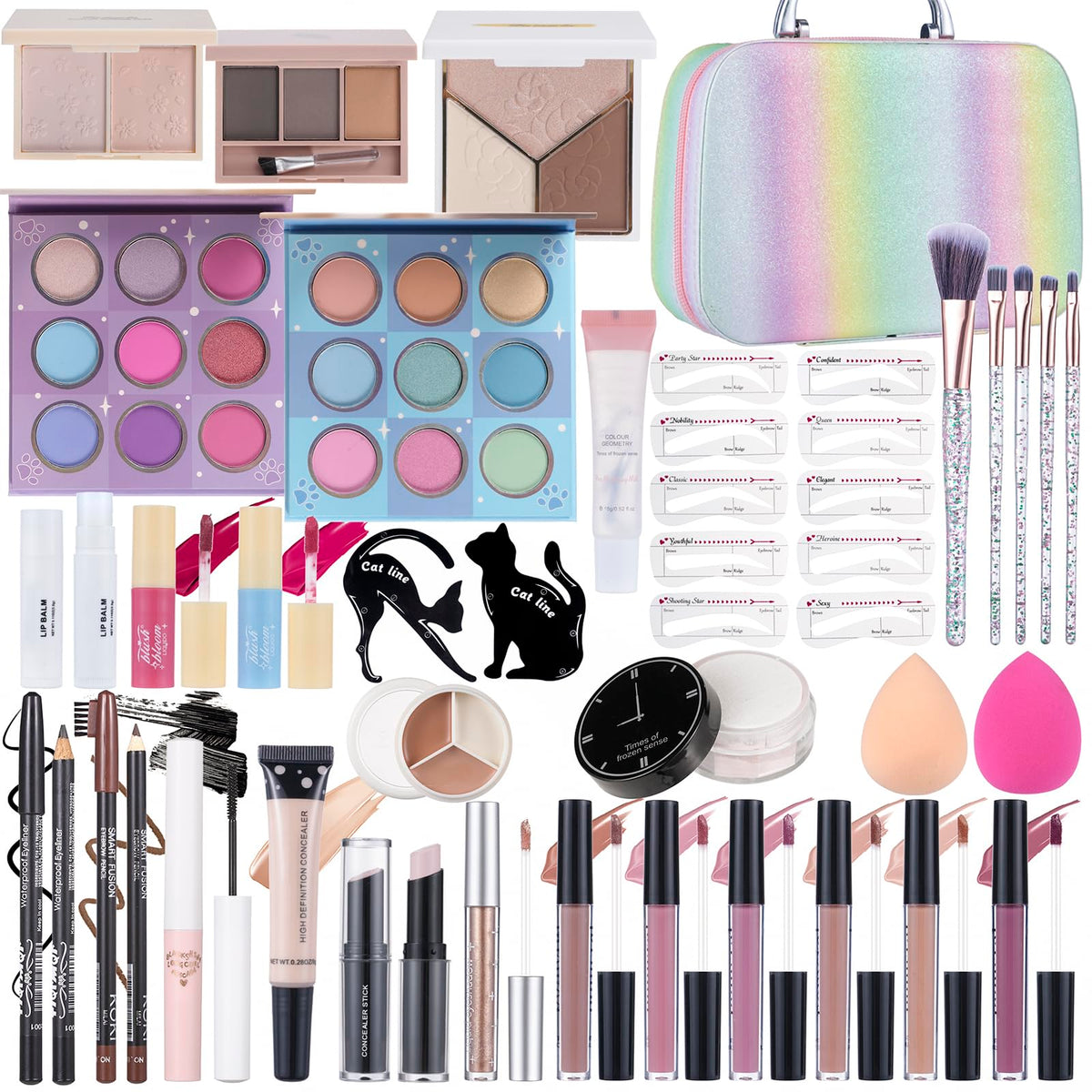 Moobirlet makeup kits for teens with a rainbow case for easy daily use.