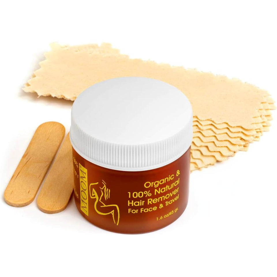 MOOM facial sugaring travel kit jar for convenient on-the-go hair removal.