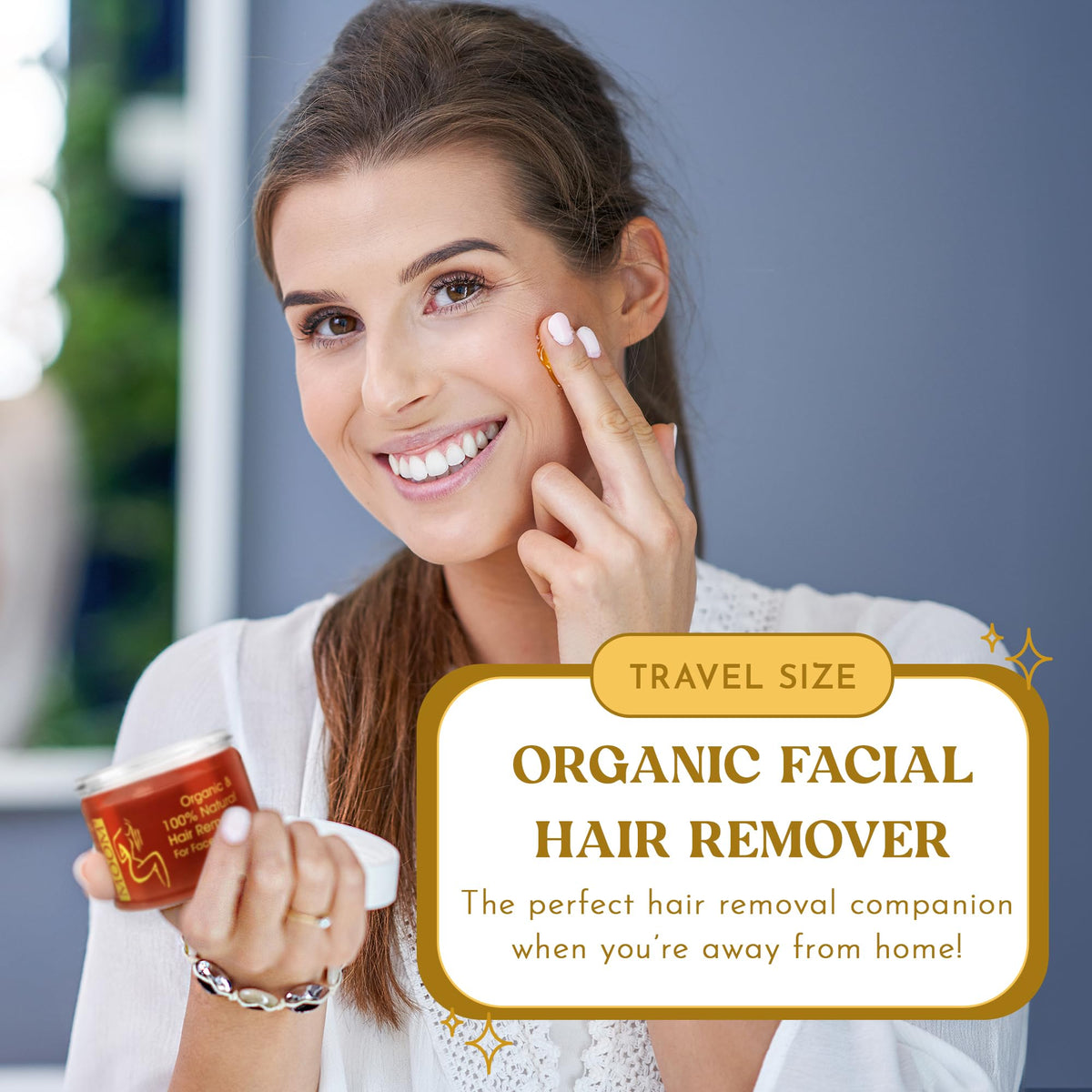 MOOM organic facial hair removal wax, paraben-free and cruelty-free.