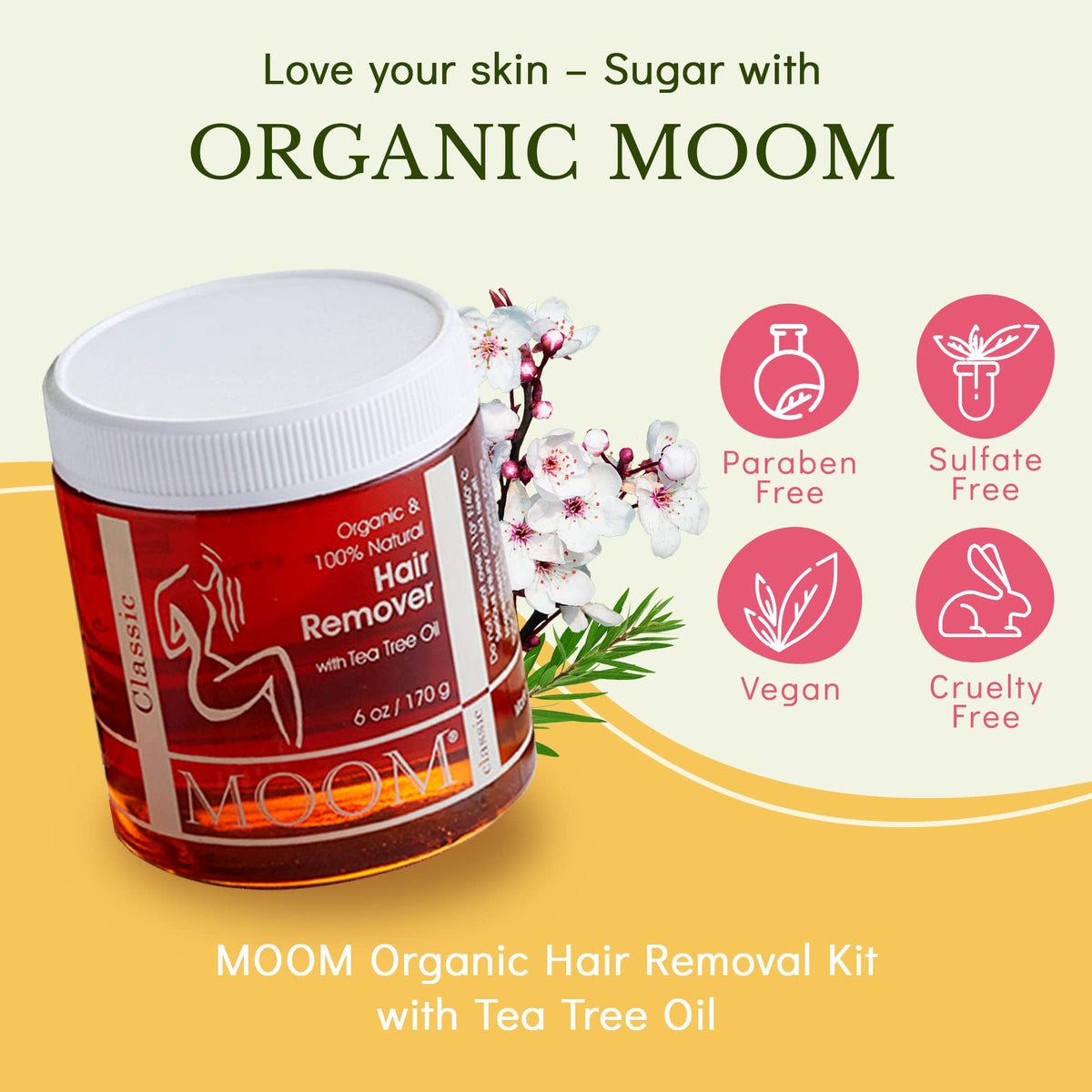 MOOM Tea tree oil infused wax bottle ready for gentle hair removal.