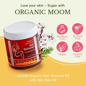 MOOM Tea tree oil infused wax bottle ready for gentle hair removal.