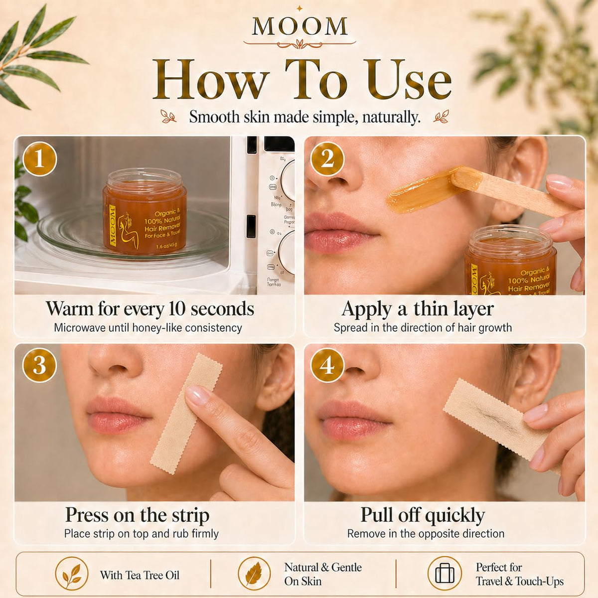 MOOM travel-size wax kit for quick touch-ups anywhere.