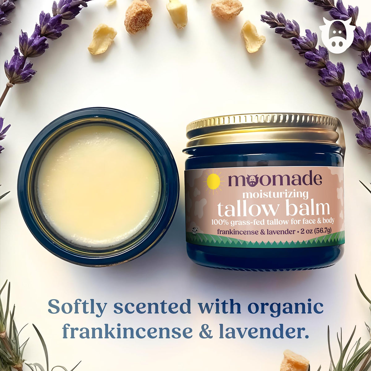 creamy texture close-up of moomade balm highlights rich hydration
