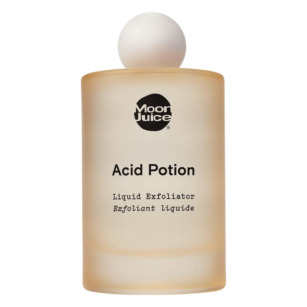 Moon Juice Acid Potion bottle showcasing a hydrating exfoliant for smoother skin