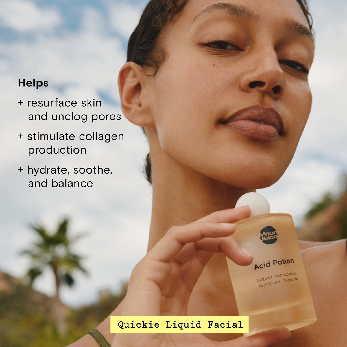 Moon Juice Acid Potion pour illustrating easy application for gentle exfoliation