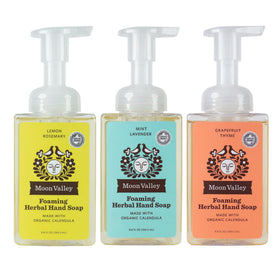Moon Valley Herbal Foaming Hand Soap Lemon Rosemary bottle front, refreshing daily cleansing with zesty aroma.
