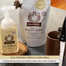 Moon Valley Ingredients List hand soap, natural, organic and vegan formulation for clean ingredients.