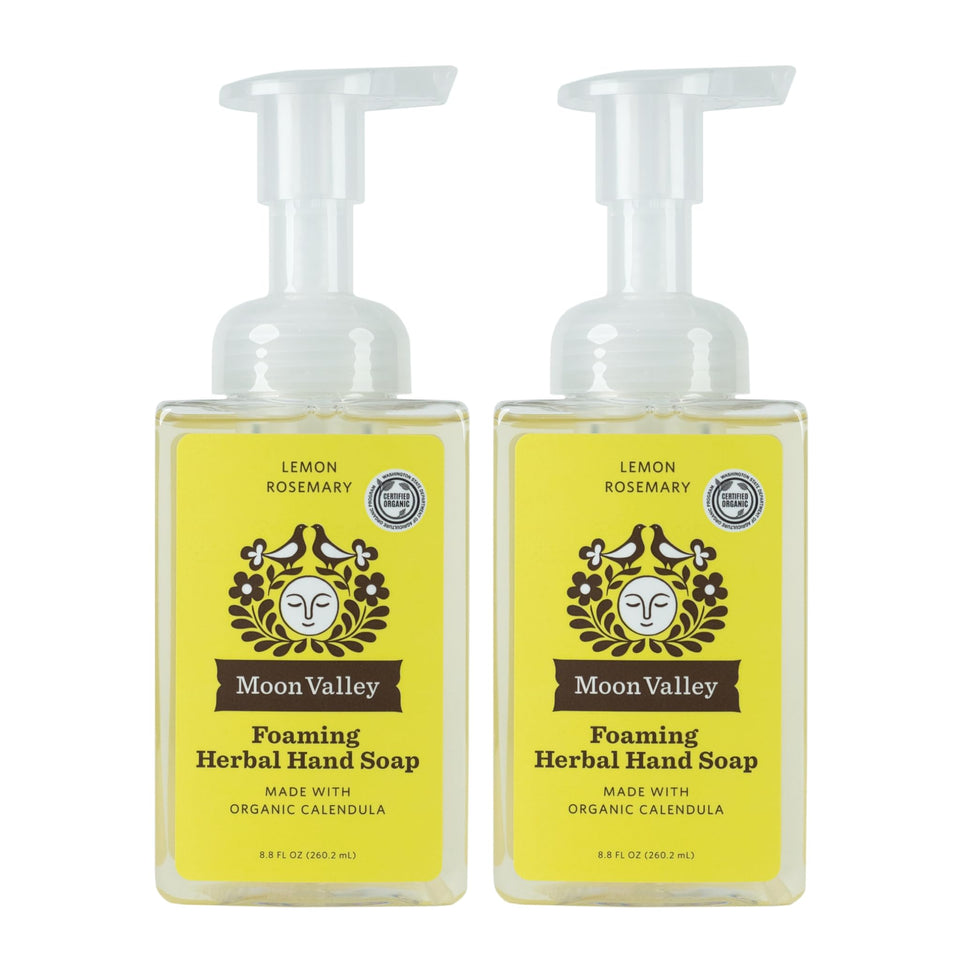 Moon Valley Organics lemon rosemary foaming hand soap two-pack front view for daily cleansing.