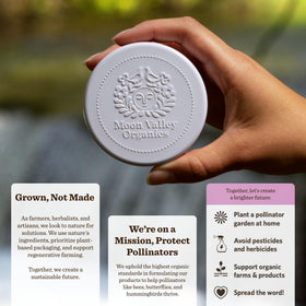 Moon Valley Organics Moon Melt Bar application on skin demonstrates heat-activated melting action.
