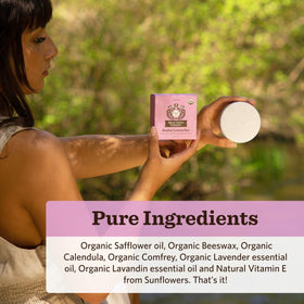 Moon Valley Organics Moon Melt Bar calendula comfrey image shows herbal support for comfort.