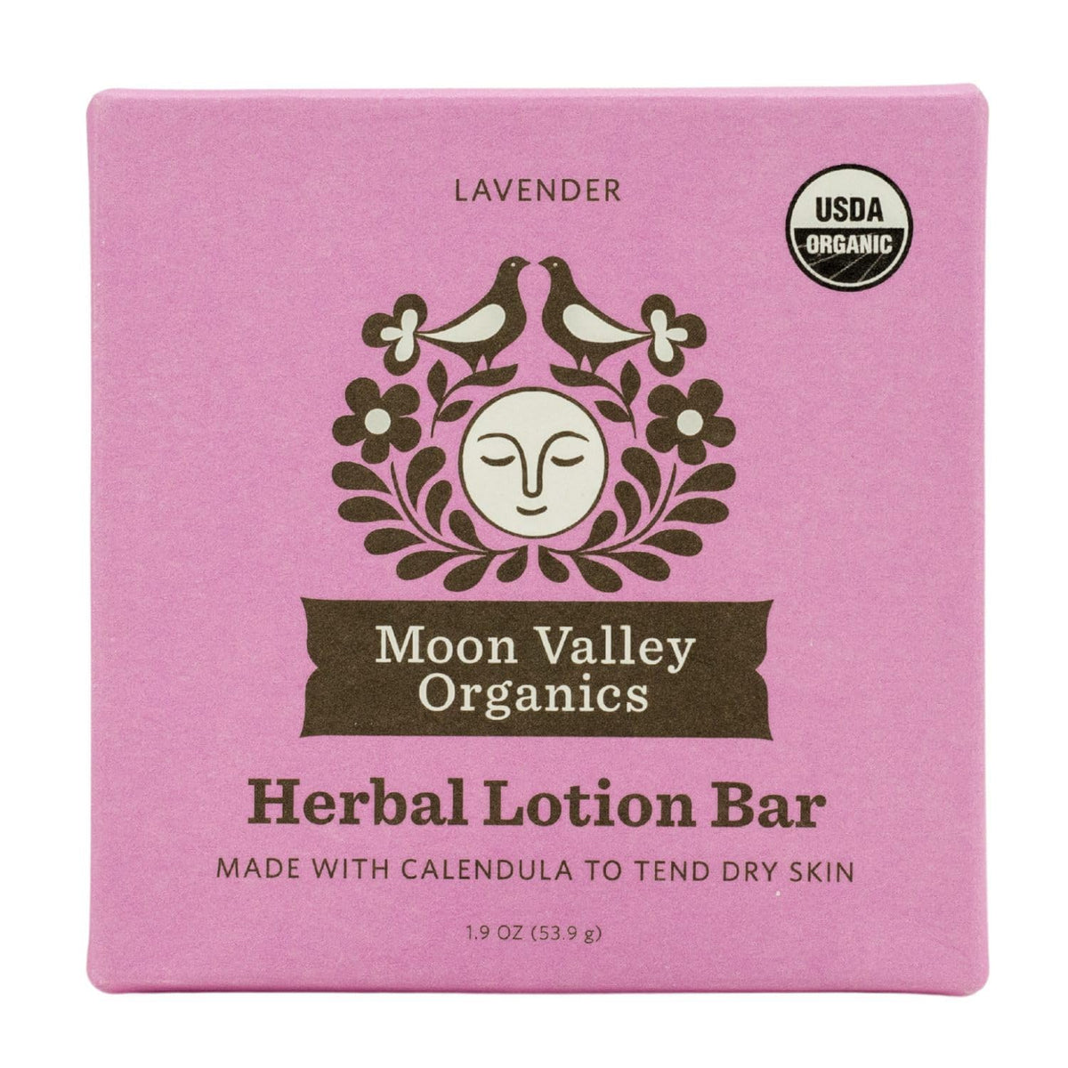 Moon Valley Organics Moon Melt Bar lavender closeup shows calming lavender scent for soothing skin.