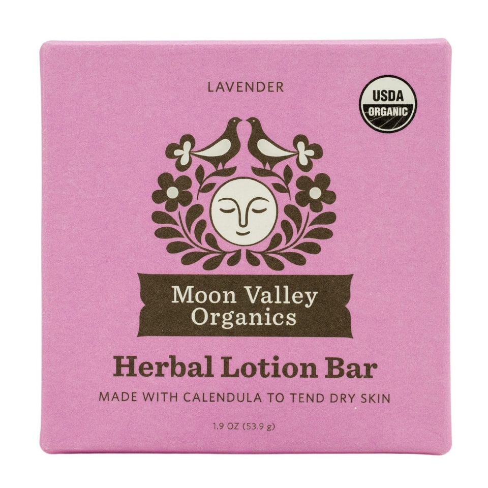 Moon Valley Organics Moon Melt Bar lavender closeup shows calming lavender scent for soothing skin.