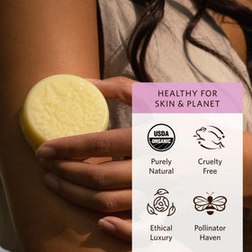 Moon Valley Organics Moon Melt Bar melting on skin delivers moisture and softening touch.