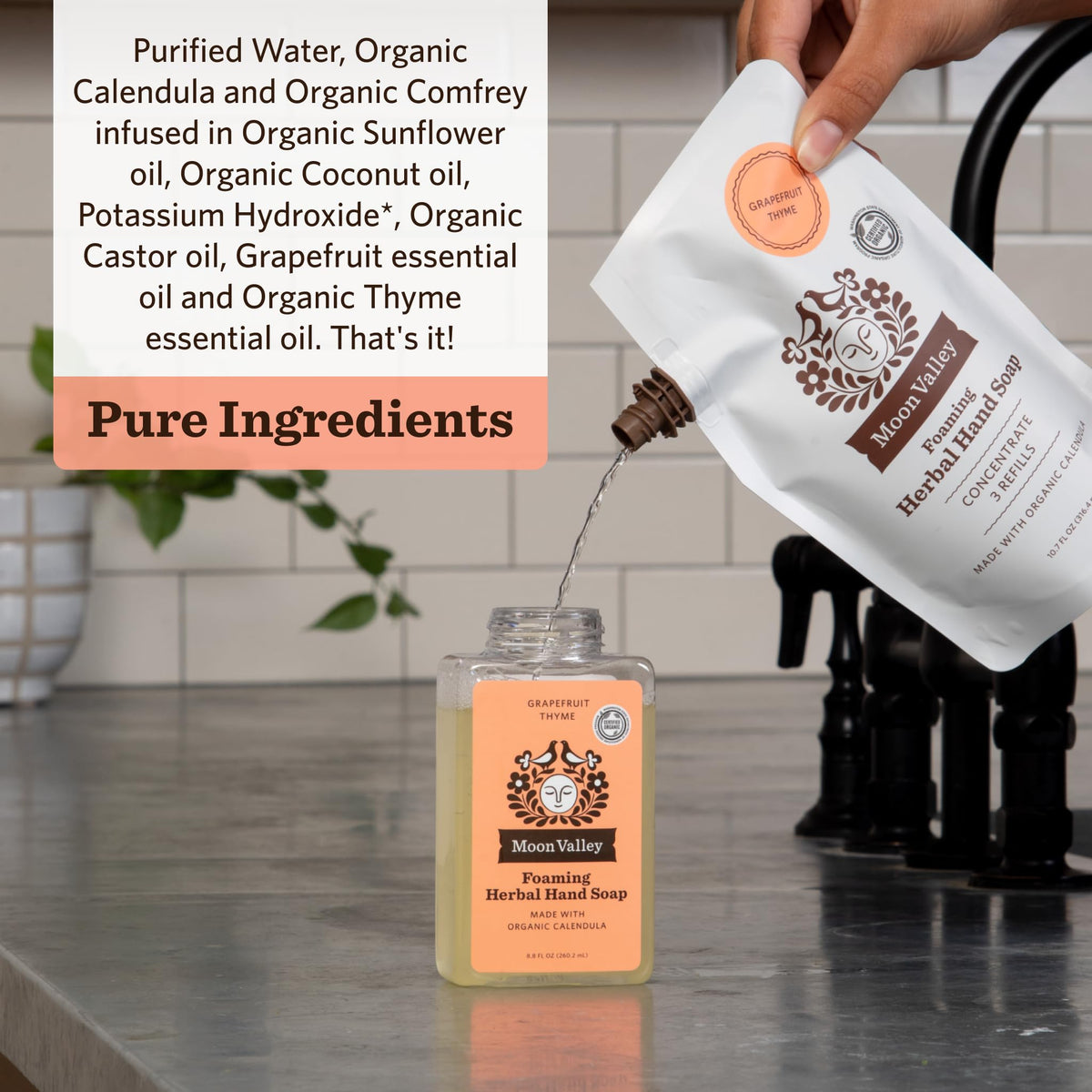Moon Valley Organics refill concentrate pouch designed for foaming dispensers.