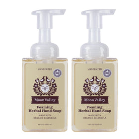 Moon Valley Organics unscented foaming hand soap bottle front for gentle cleansing.