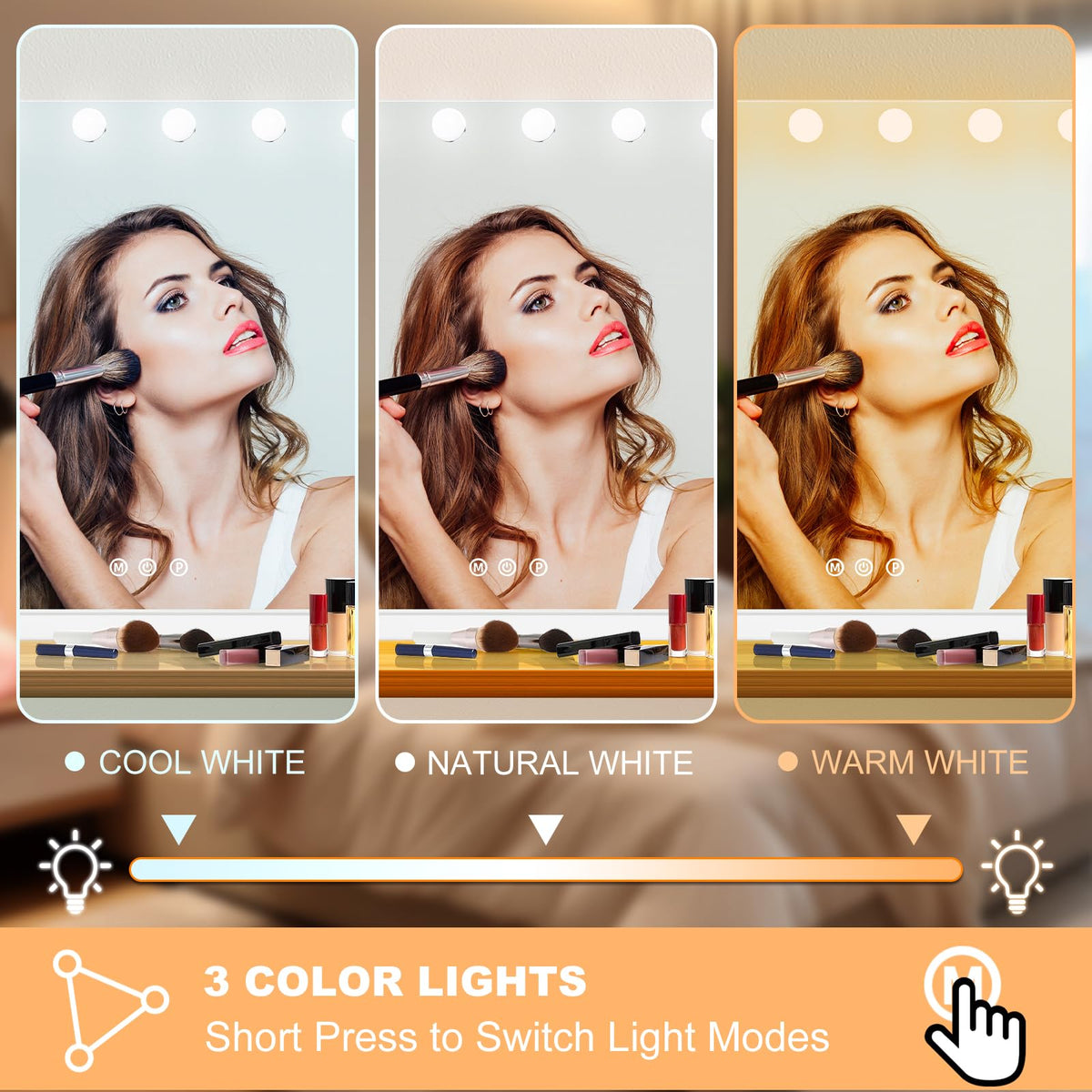 Moonee vanity mirror memory function recalls preferred brightness