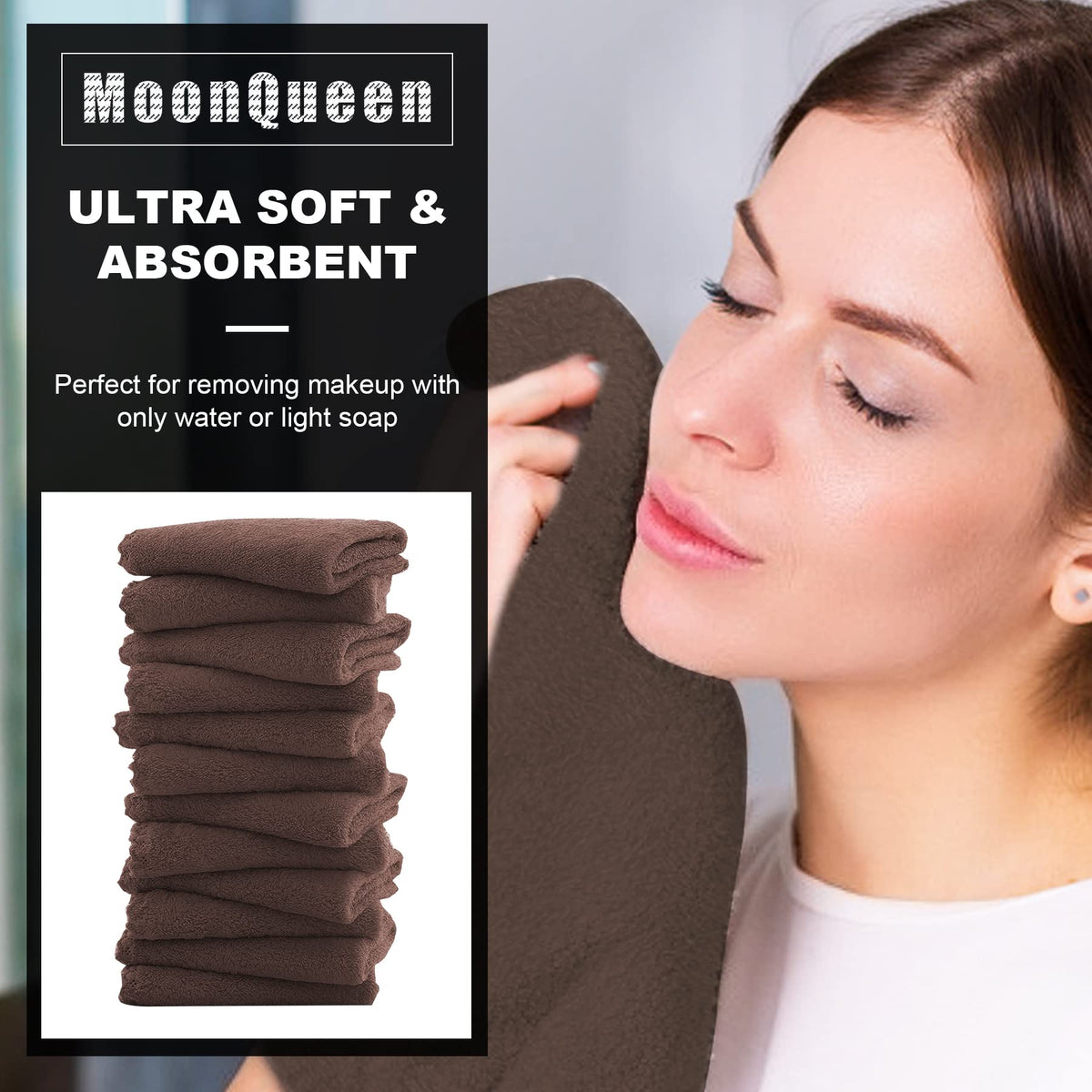 MOONQUEEN fast-drying face cloths ideal for quick makeup touch-ups.