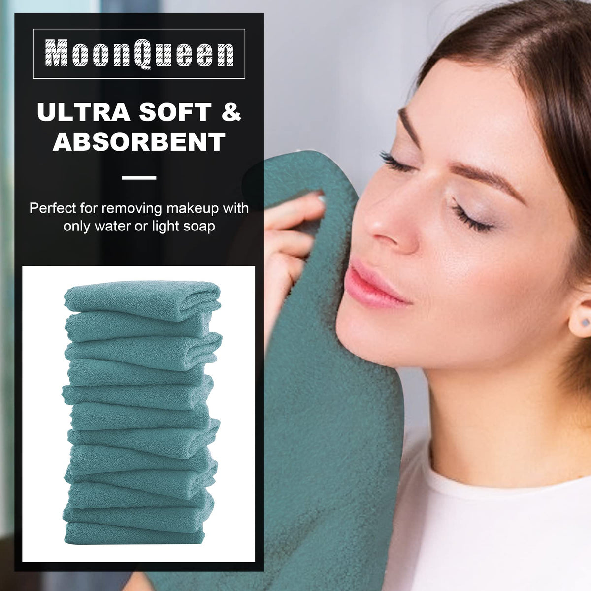 MOONQUEEN microfiber texture close-up shows ultra-soft fibers for gentle skin