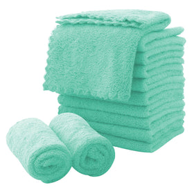 MOONQUEEN microfiber face cloths 12-pack in aqua green for gentle makeup removal.