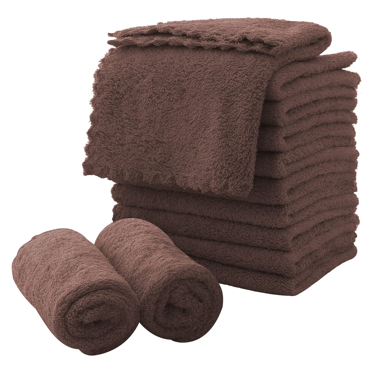 MOONQUEEN microfiber facial cloths 12-pack in wood brown for gentle cleansing.