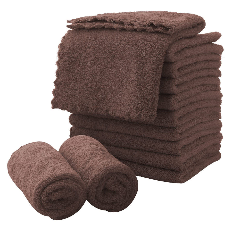 MOONQUEEN microfiber facial cloths 12-pack in wood brown for gentle cleansing.