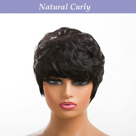 Moonshow 100% human hair black wig for natural texture and styling.
