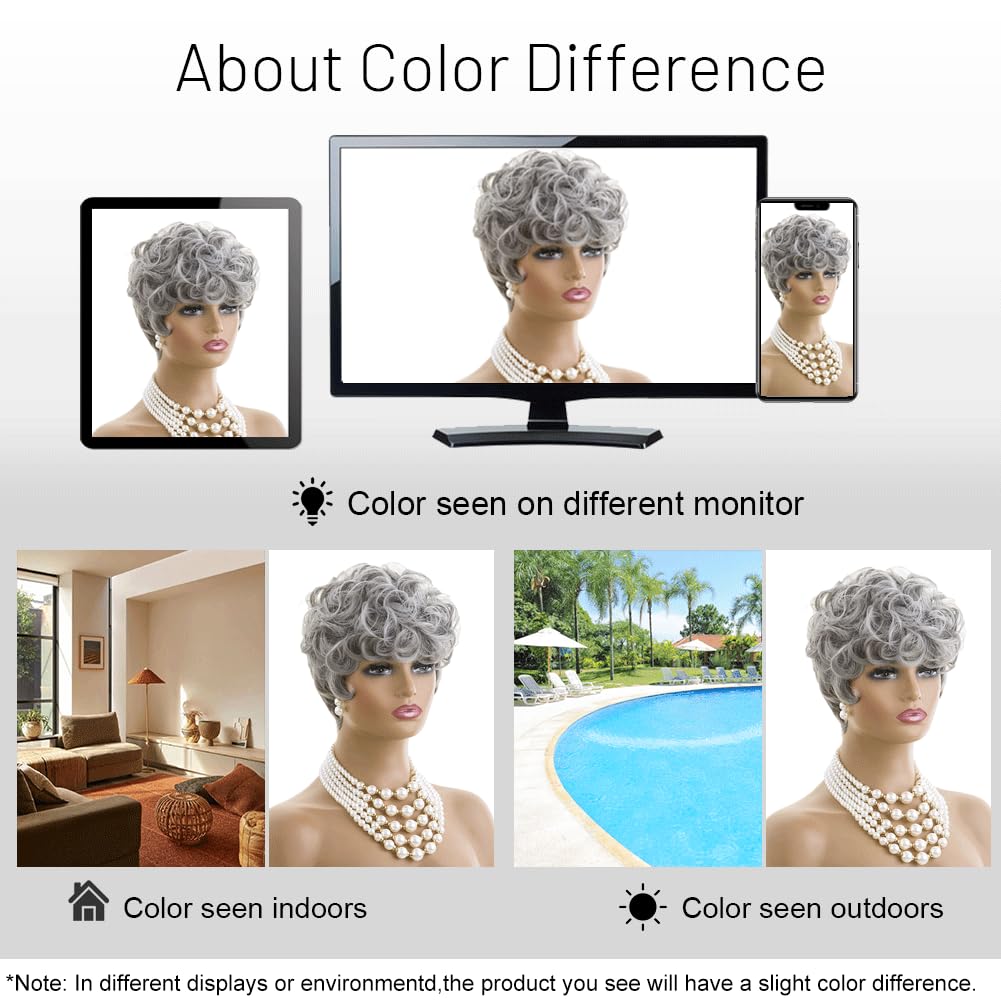 MOONSHOW adjustable-cap grey wig, two straps for secure fit.