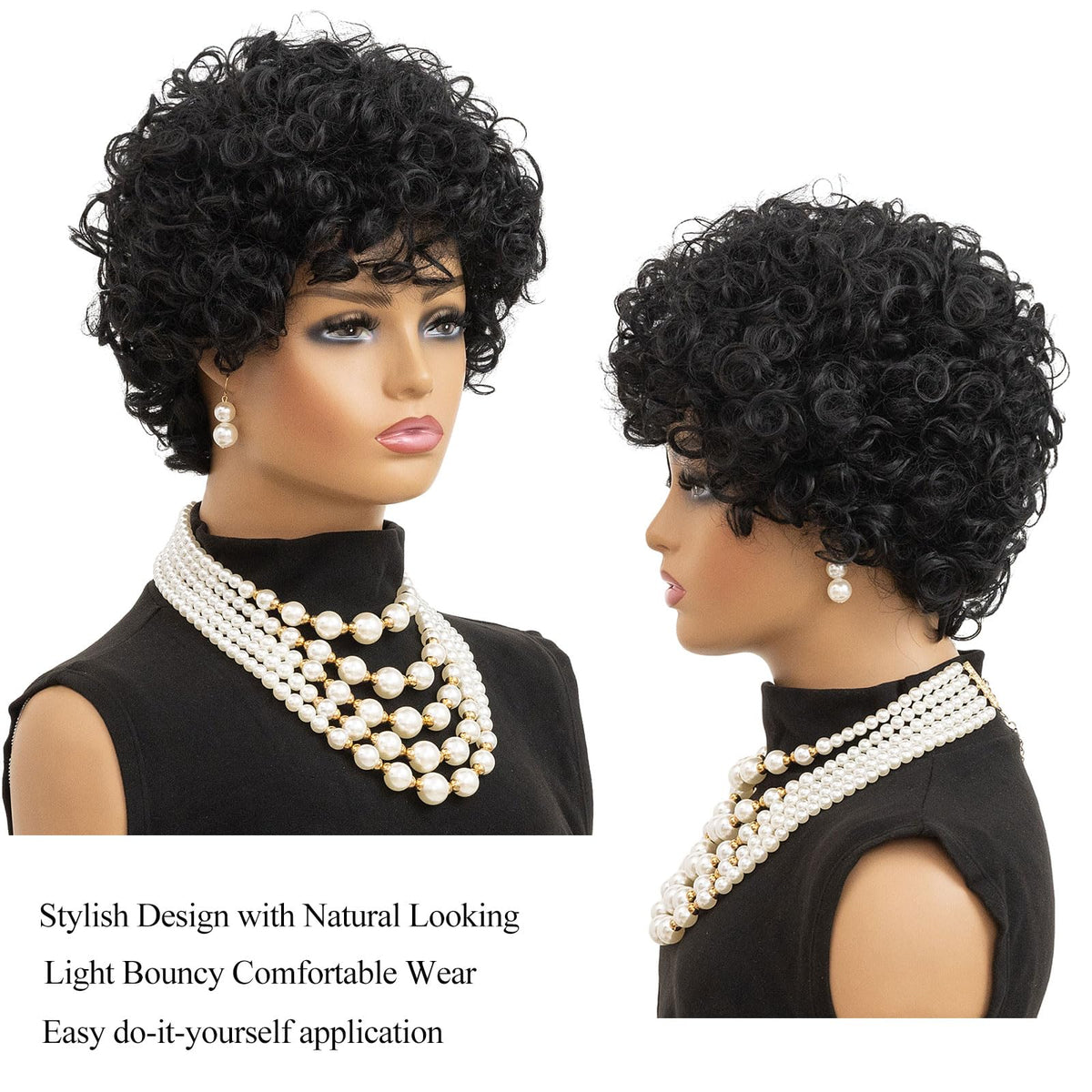 MOONSHOW Afro curly wig with voluminous curls and natural texture.