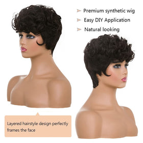 Moonshow brown pixie cut wig back taper for a sleek silhouette.