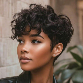 Moonshow brown pixie cut wig front view for effortless everyday styling.