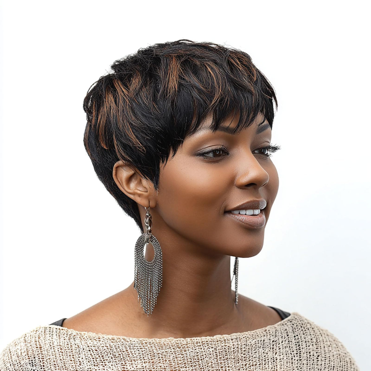 MOONSHOW color-layered pixie wig 1B30 for expressive, modern look