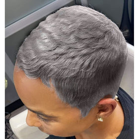 MOONSHOW grey pixie wig adjustments help secure all-day wear