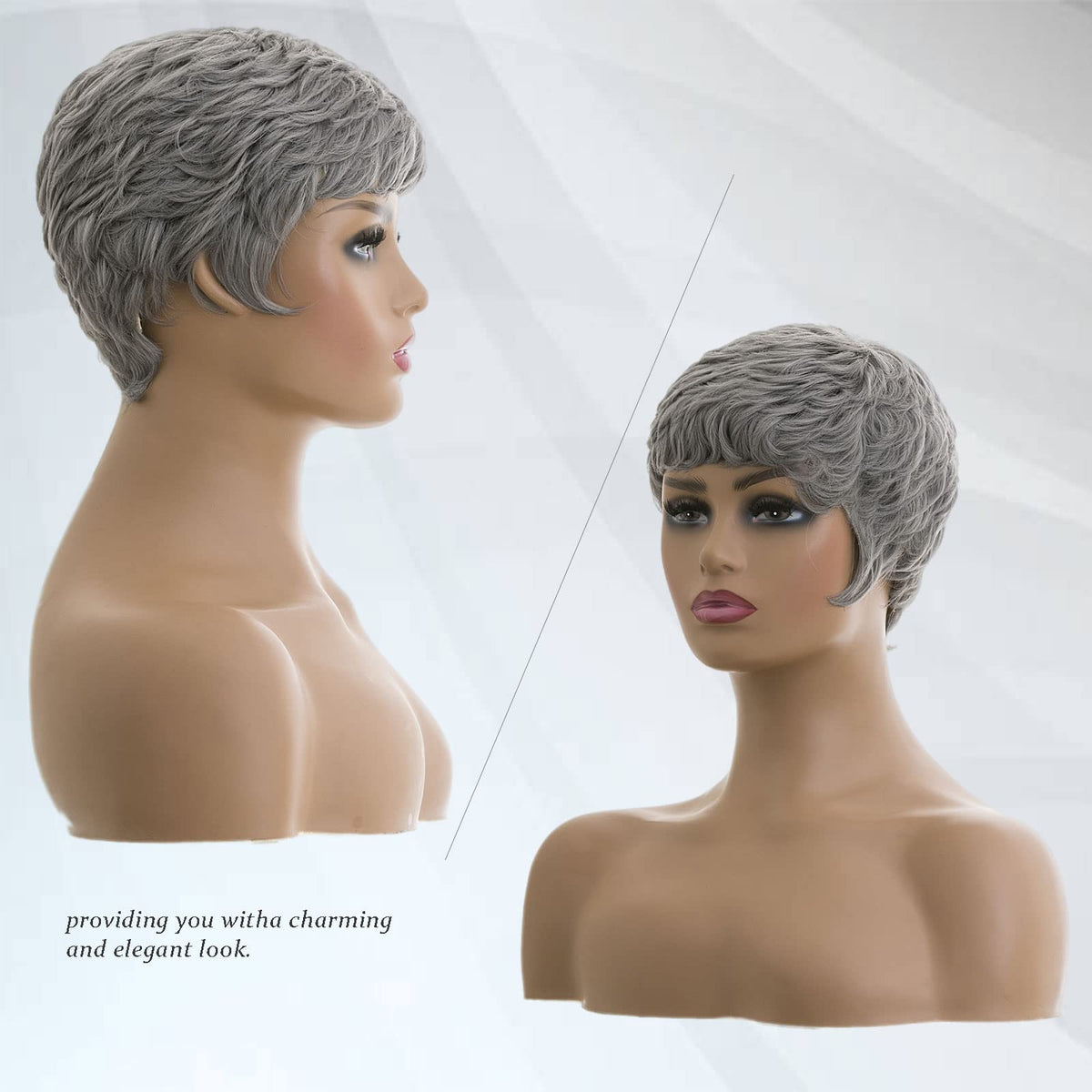 MOONSHOW grey pixie wig cap construction ensures comfortable fit