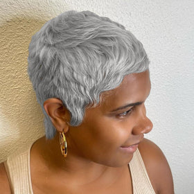 MOONSHOW grey short pixie wig front view for easy everyday elegance