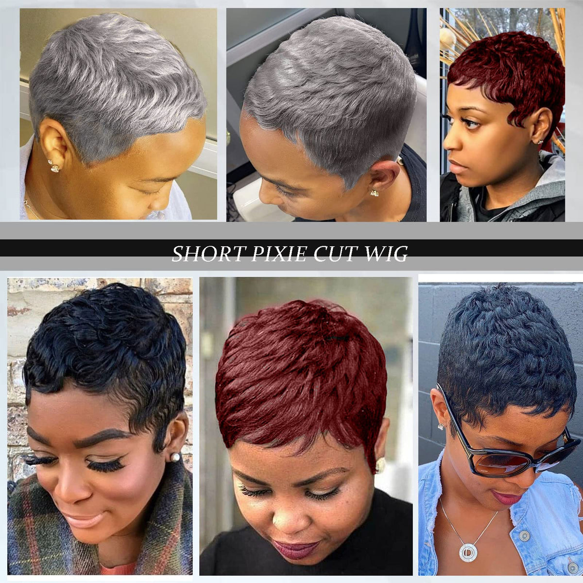 MOONSHOW grey pixie wig texture closeup reveals natural shine