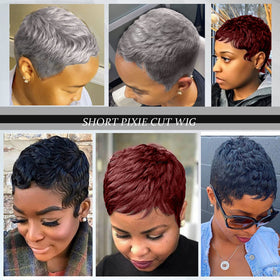 MOONSHOW grey pixie wig texture closeup reveals natural shine