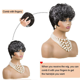 MOONSHOW Grey Wig back view reveals tapered cut for natural shape
