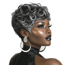 MOONSHOW Grey Wig front view with ombre pixie for effortless everyday style