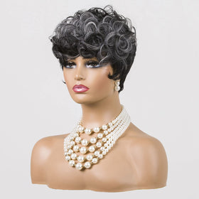 MOONSHOW Grey Wig side view shows versatile pixie for quick styling