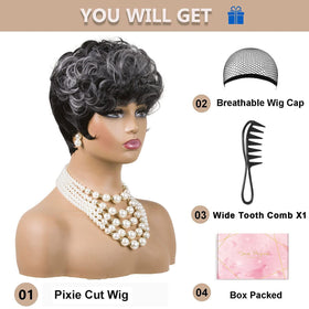 MOONSHOW Grey Wig top curls ombre adds volume and frame
