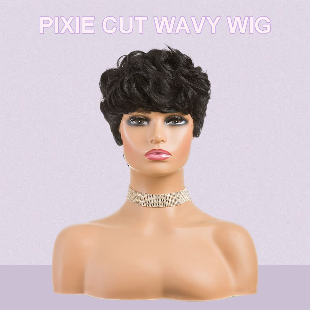 Moonshow pixie cut wig with soft waves adds movement and texture