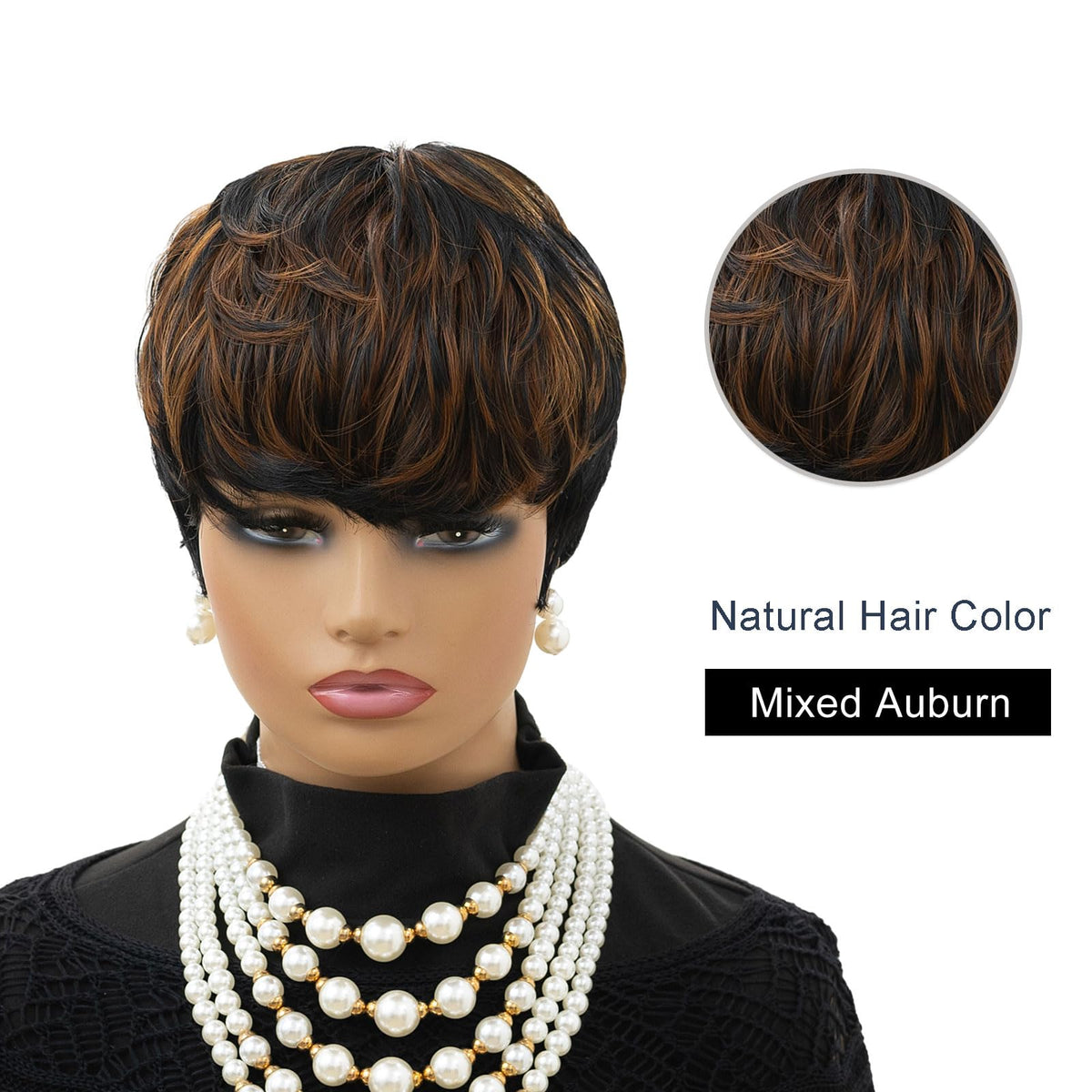 MOONSHOW pixie wig daily-look closeup emphasizes realistic fiber texture