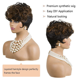 Moonshow pixie wig front view highlighting bangs and shape.