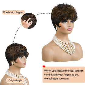 Moonshow pixie wig side view showing taper and movement.