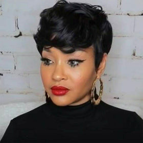 Moonshow short curly wig with bangs offers versatile styling for day and night