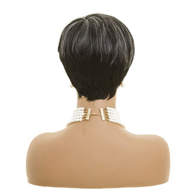 MOONSHOW short grey pixie wig adjustable cap ensures comfortable fit.