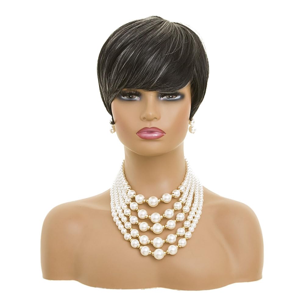 MOONSHOW short grey pixie wig back view with natural layered texture.