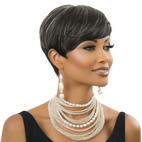 MOONSHOW short grey pixie wig versatile styling for day to night looks.